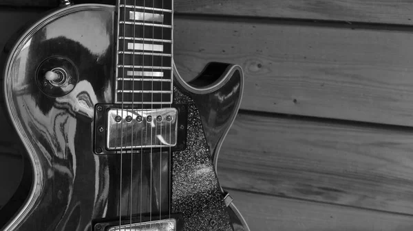 Guitarra Eléctrica Las Tablas Madera Con Espacio Copia Blanco Negro —  Fotos de Stock