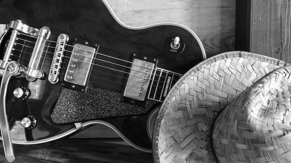 Electric Guitar Wooden Boards Black White — Stock Photo, Image