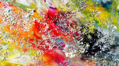 Renkli soyut arka plan duvar kağıdı. Modern motif görsel sanat. Yağlı boya karışımı. Moda el boyama bezi. Duvar dekorasyonu ve duvar resimleri fikri. 3 Boyutlu Doku.