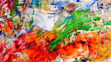 Renkli soyut arka plan duvar kağıdı. Modern motif görsel sanat. Yağlı boya karışımı. Moda el boyama bezi. Duvar dekorasyonu ve duvar resimleri fikri. 3 Boyutlu Doku