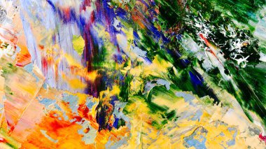 Renkli soyut arka plan duvar kağıdı. Modern motif görsel sanat. Yağlı boya karışımı. Moda el boyama bezi. Duvar dekorasyonu ve duvar resimleri fikri. 3 Boyutlu Doku.