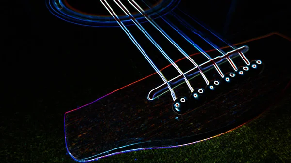 Electric Guitar Neon Painting Copy Space Dark Background — Stock Photo, Image