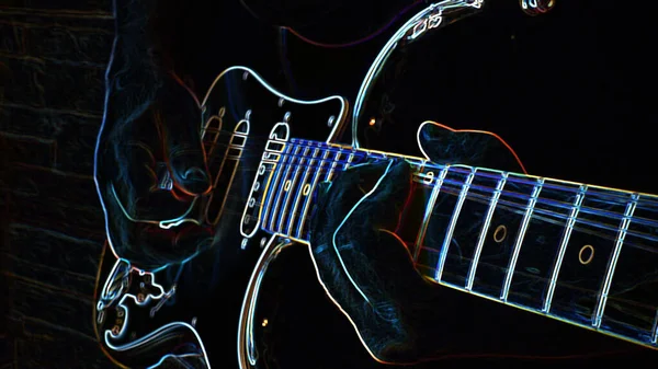 Guitarra Elétrica Pintura Néon Com Espaço Cópia Fundo Escuro — Fotografia de Stock