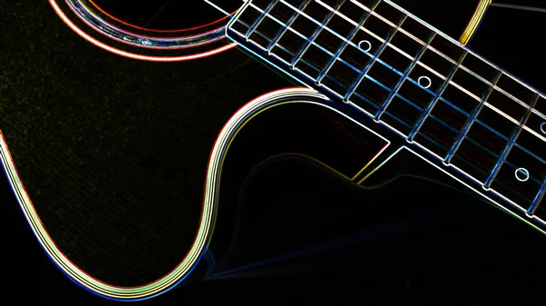 Electric Guitar Neon Painting Copy Space Dark Background — Stock Photo, Image