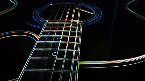 Elektro Gitar Kopya Alanı Olan Neon Boya Koyu Arkaplan — Stok fotoğraf