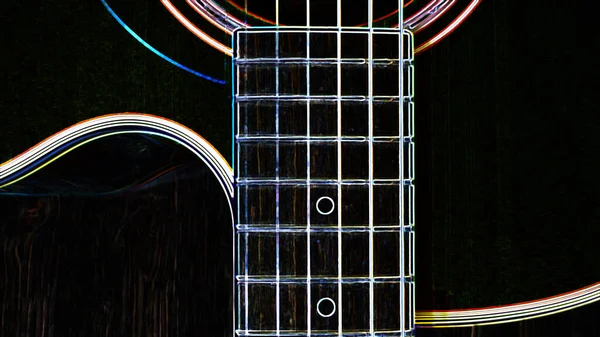 电吉他 带有复制空间的霓虹灯画 黑暗背景 — 图库照片