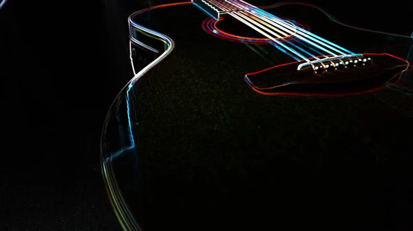 Elektromos Gitár Neon Festmény Fénymásoló Hellyel Sötét Háttér — Stock Fotó