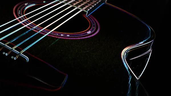 电吉他 带有复制空间的霓虹灯画 黑暗背景 — 图库照片