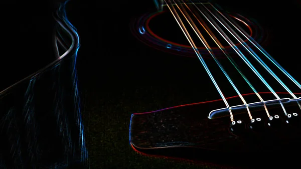 Guitarra Eléctrica Pintura Neón Con Espacio Copia Fondo Oscuro —  Fotos de Stock