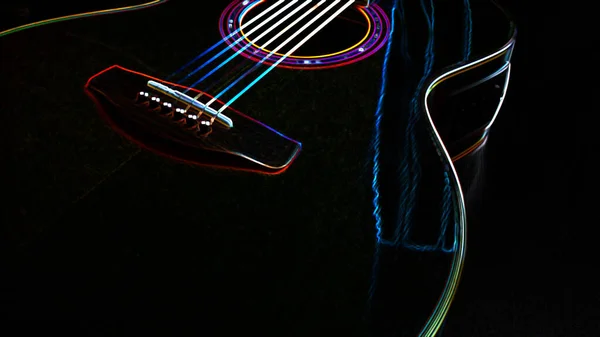 Guitarra Eléctrica Pintura Neón Con Espacio Copia Fondo Oscuro —  Fotos de Stock