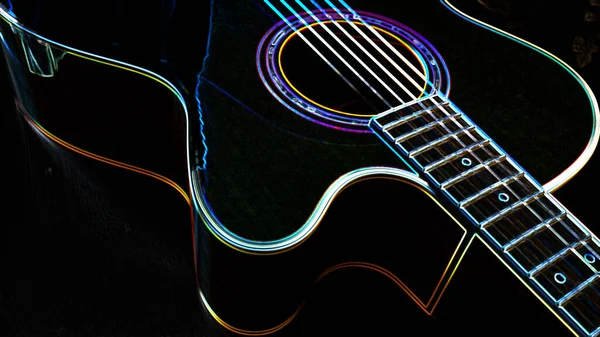 Elektro Gitar Kopya Alanı Olan Neon Boya Koyu Arkaplan — Stok fotoğraf