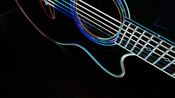 Electric guitar .Neon painting with copy space . Dark background