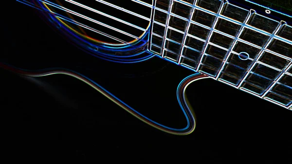 Electric Guitar Neon Painting Copy Space Dark Background — Stock Photo, Image