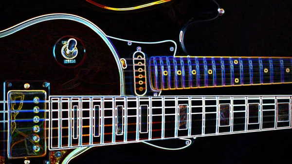 Guitarra Elétrica Pintura Néon Com Espaço Cópia Fundo Escuro — Fotografia de Stock