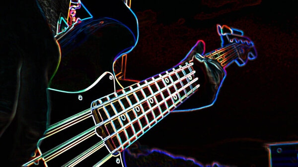 Electric guitar .Neon painting with copy space . Dark background