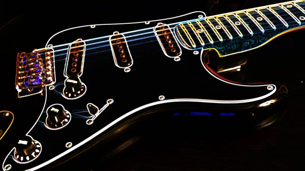 Chitarra Elettrica Pittura Neon Con Spazio Copia Sfondo Scuro — Foto Stock