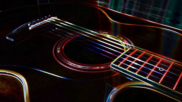 Electric Guitar Neon Painting Copy Space Dark Background — Stock Photo, Image