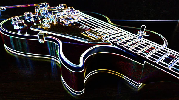 Elektrisk Gitarr Neon Målning Med Kopieringsutrymme Mörk Bakgrund — Stockfoto