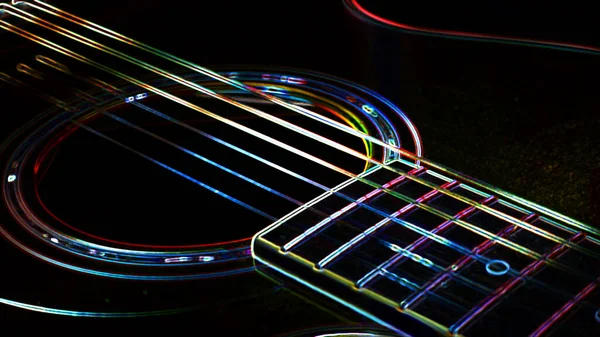 電子ギターコピースペースのネオン塗装 暗い背景 — ストック写真