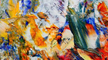 Renkli soyut arka plan duvar kağıdı. Modern motif görsel sanat. Yağlı boya karışımı. Moda el boyama bezi. Duvar dekorasyonu ve duvar resimleri fikri. 3 Boyutlu Doku.