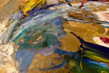 Renkli soyut arka plan duvar kağıdı. Modern motif görsel sanat. Yağlı boya karışımı. Moda el boyama bezi. Duvar dekorasyonu ve duvar resimleri fikri. 3 Boyutlu Doku