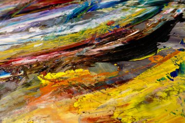 Renkli soyut arka plan duvar kağıdı. Modern motif görsel sanat. Yağlı boya karışımı. Moda el boyama bezi. Duvar dekorasyonu ve duvar resimleri fikri. 3 Boyutlu Doku