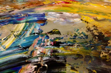 Renkli soyut arka plan duvar kağıdı. Modern motif görsel sanat. Yağlı boya karışımı. Moda el boyama bezi. Duvar dekorasyonu ve duvar resimleri fikri. 3 Boyutlu Doku