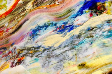 Renkli soyut arka plan duvar kağıdı. Modern motif görsel sanat. Yağlı boya karışımı. Moda el boyama bezi. Duvar dekorasyonu ve duvar resimleri fikri. 3 Boyutlu Doku