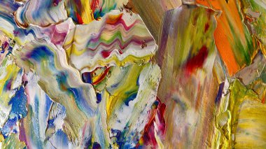 Renkli soyut arka plan duvar kağıdı. Modern motif görsel sanat. Yağlı boya karışımı. Moda el boyama bezi. Duvar dekorasyonu ve duvar resimleri fikri. 3 Boyutlu Doku