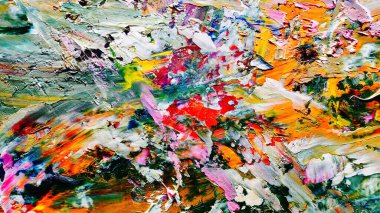 Renkli soyut arka plan duvar kağıdı. Modern motif görsel sanat. Yağlı boya karışımı. Moda el boyama bezi. Duvar dekorasyonu ve duvar resimleri fikri. 3 Boyutlu Doku