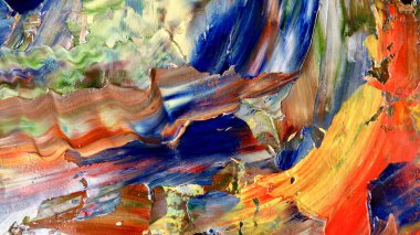 Renkli soyut arka plan duvar kağıdı. Modern motif görsel sanat. Yağlı boya karışımı. Moda el boyama bezi. Duvar dekorasyonu ve Duvar resimleri fikri.