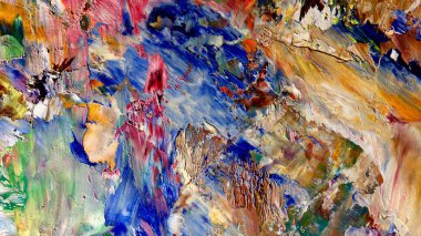 Renkli soyut arka plan duvar kağıdı. Modern motif görsel sanat. Yağlı boya karışımı. Moda el boyama bezi. Duvar dekorasyonu ve Duvar resimleri fikri.