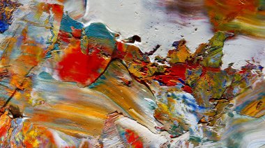 Renkli soyut arka plan duvar kağıdı. Modern motif görsel sanat. Yağlı boya karışımı. Moda el boyama bezi. Duvar dekorasyonu ve duvar resimleri fikri. 3 Boyutlu Doku