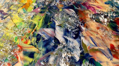 Renkli soyut arka plan duvar kağıdı. Modern motif görsel sanat. Yağlı boya karışımı. Moda el boyama bezi. Duvar dekorasyonu ve Duvar resimleri fikri.