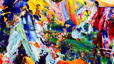 Renkli soyut arkaplan dokusu. Modern motif görsel sanat. Yağlı boya karışımı. Moda el boyama bezi. Duvar dekorasyonu ve Duvar arkaplan resimleri fikri.