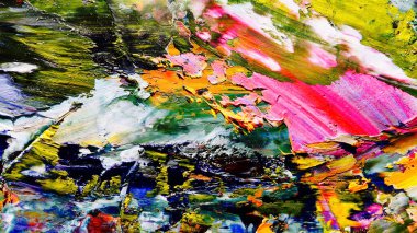 Renkli soyut arkaplan dokusu. Modern motif görsel sanat. Yağlı boya karışımı. Moda el boyama bezi. Duvar dekorasyonu ve Duvar arkaplan resimleri fikri.