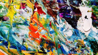 Renkli soyut arkaplan dokusu. Modern motif görsel sanat. Yağlı boya karışımı. Moda el boyama bezi. Duvar dekorasyonu ve Duvar arkaplan resimleri fikri. 