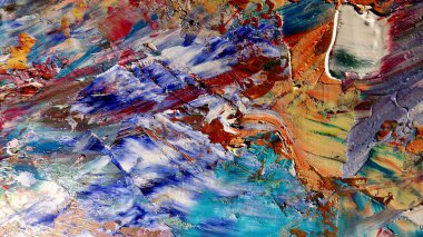 Renkli soyut arkaplan dokusu. Modern motif görsel sanat. Yağlı boya karışımı. Moda el boyama bezi. Duvar dekorasyonu ve Duvar arkaplan resimleri fikri.