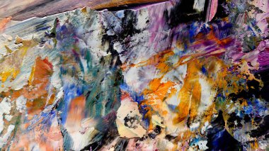 Renkli soyut arkaplan dokusu. Modern motif görsel sanat. Yağlı boya karışımı. Moda el boyama bezi. Duvar dekorasyonu ve Duvar arkaplan resimleri fikri.