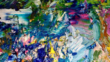 Renkli soyut arkaplan dokusu. Modern motif görsel sanat. Yağlı boya karışımı. Moda el boyama bezi. Duvar dekorasyonu ve Duvar arkaplan resimleri fikri.