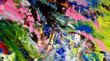 Renkli soyut arkaplan dokusu. Modern motif görsel sanat. Yağlı boya karışımı. Moda el boyama bezi. Duvar dekorasyonu ve Duvar arkaplan resimleri fikri.