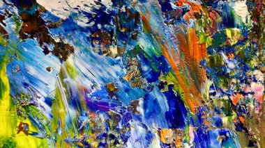 Renkli soyut arkaplan dokusu. Modern motif görsel sanat. Yağlı boya karışımı. Moda el boyama bezi. Duvar dekorasyonu ve Duvar arkaplan resimleri fikri.