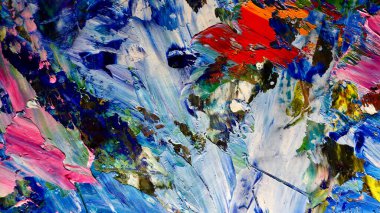 Renkli soyut arkaplan dokusu. Modern motif görsel sanat. Yağlı boya karışımı. Moda el boyama bezi. Duvar dekorasyonu ve Duvar arkaplan resimleri fikri.