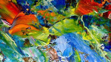 Renkli soyut arkaplan dokusu. Modern motif görsel sanat. Yağlı boya karışımı. Moda el boyama bezi. Duvar dekorasyonu ve Duvar arkaplan resimleri fikri.