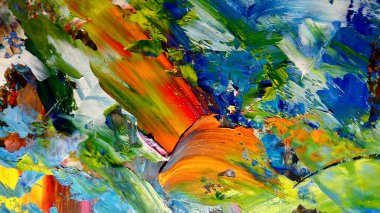 Renkli soyut arkaplan dokusu. Modern motif görsel sanat. Yağlı boya karışımı. Moda el boyama bezi. Duvar dekorasyonu ve Duvar arkaplan resimleri fikri.