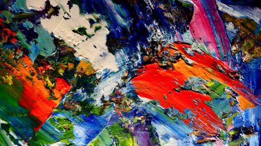 Renkli soyut arkaplan dokusu. Modern motif görsel sanat. Yağlı boya karışımı. Moda el boyama bezi. Duvar dekorasyonu ve Duvar arkaplan resimleri fikri.