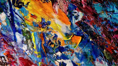 Renkli soyut arkaplan dokusu. Modern motif görsel sanat. Yağlı boya karışımı. Moda el boyama bezi. Duvar dekorasyonu ve Duvar arkaplan resimleri fikri.
