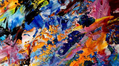 Renkli soyut arkaplan dokusu. Modern motif görsel sanat. Yağlı boya karışımı. Moda el boyama bezi. Duvar dekorasyonu ve Duvar arkaplan resimleri fikri.
