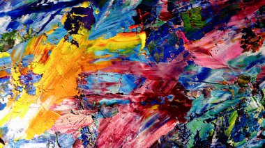 Renkli soyut arkaplan dokusu. Modern motif görsel sanat. Yağlı boya karışımı. Moda el boyama bezi. Duvar dekorasyonu ve Duvar arkaplan resimleri fikri. 
