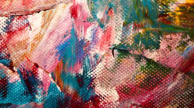 Renk dokusu. Tuvale elle çizilmiş yağlı boya resim. Soyut sanat geçmişi. Modern, çağdaş sanat. Renkli tuval. Duvar dekoru arkaplanı